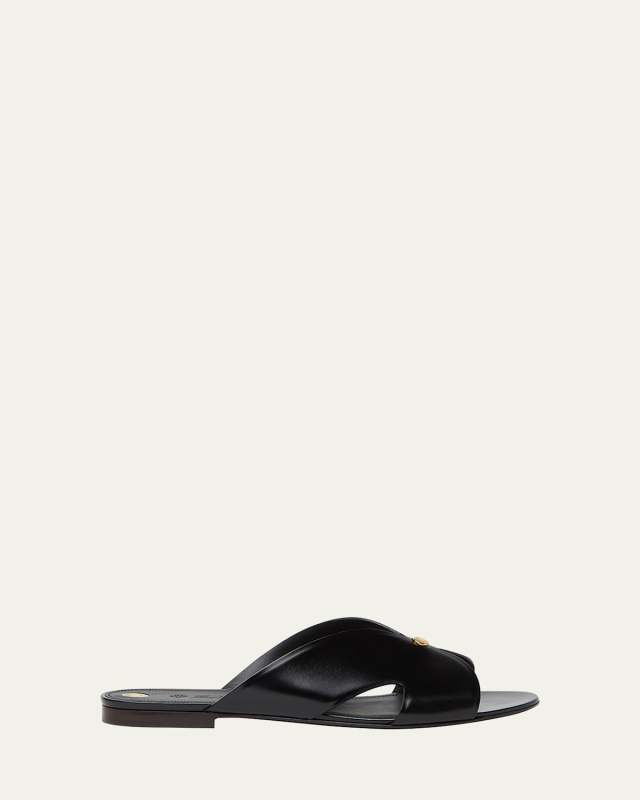 Vera Leather Flat Slide Sandals